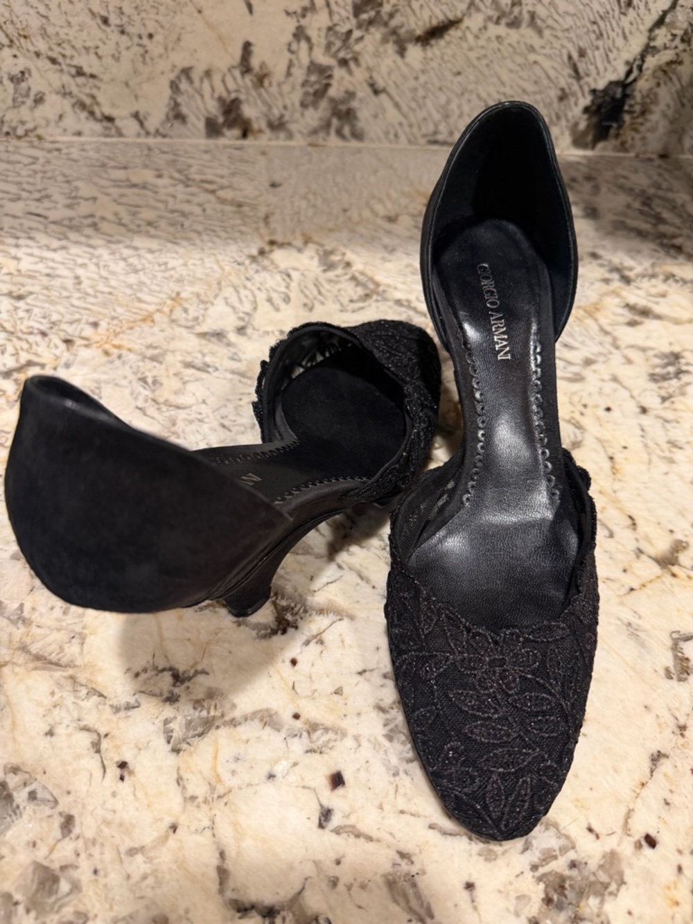 Giorgio Armani Black Lace Heel Wedge Pumps Sexy Date Night Baddie Designer - Picture 10 of 10